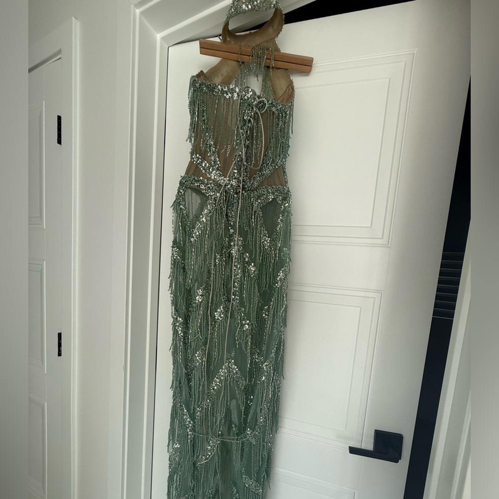 ALBINA DYLA- LUXURY Green Fringe Dress - Picture 8 of 9